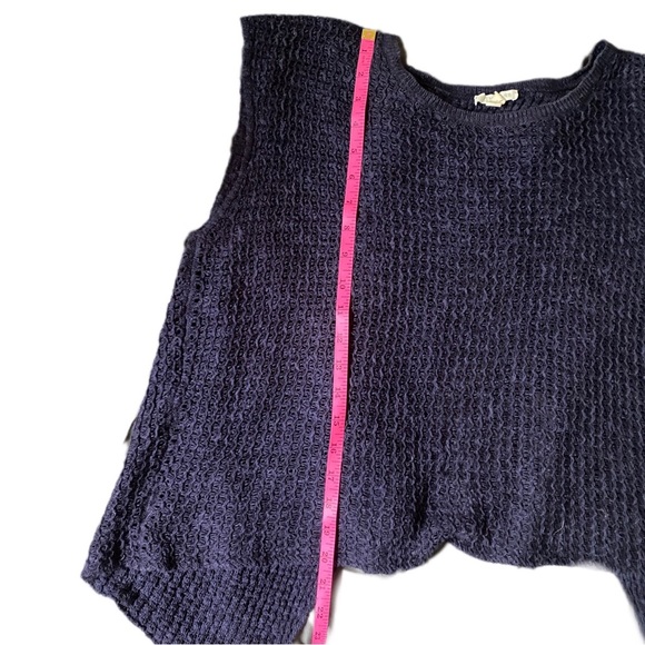 Eileen Fisher Navy Crochet Knit Split Back Top Organic Linen Cotton Blend XL - Picture 11 of 13